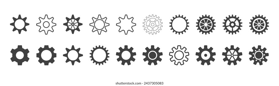 set of gear icons on white background.