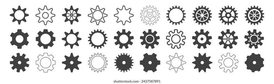 set of gear icons on white background.