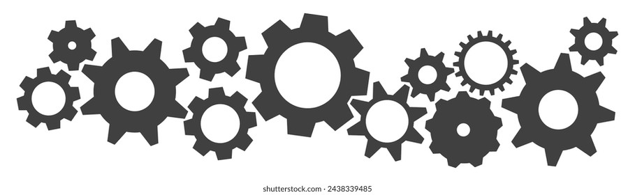 set of gear icons on white background.