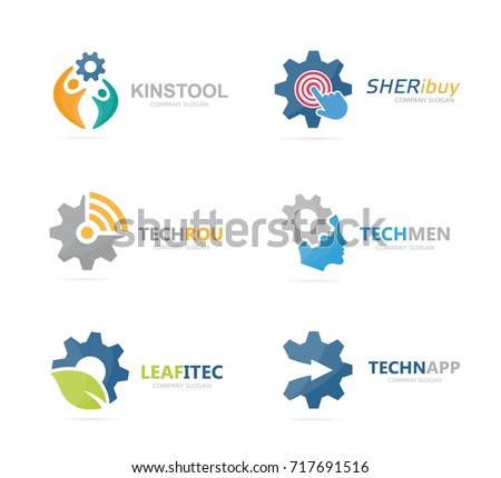 Set of gear logo combination. Mechanic and technology symbol or icon. Unique factory and industrial logotype design template.