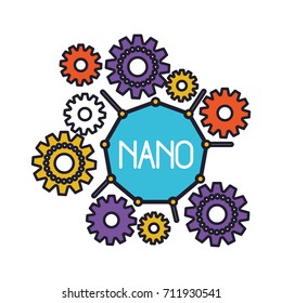 set gear machinery around of nano molecule colorful silhouette with thick contour vector illustration