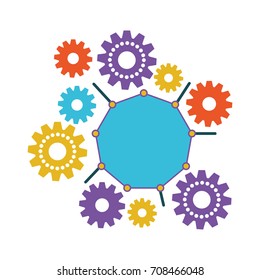 set gear machinery with atom in center colorful silhouette on white background vector illustration