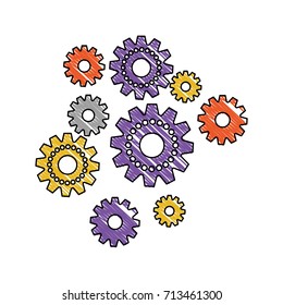 set gear machinery in color crayon silhouette vector illustration