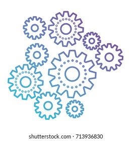 set gear machinery in color gradient silhouette from purple to blue vector illustration