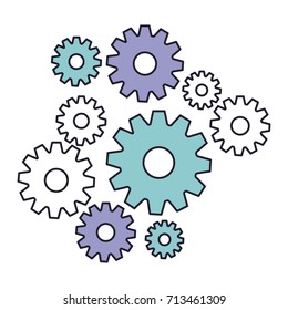 set gear machinery in color silhouette vector illustration