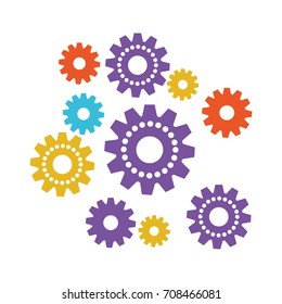 set gear machinery colorful silhouette on white background vector illustration