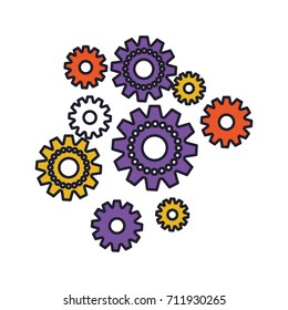 set gear machinery colorful silhouette with thick contour vector illustration