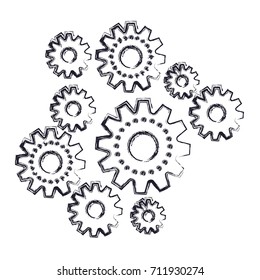 set gear machinery monochrome blurred silhouette on white background vector illustration