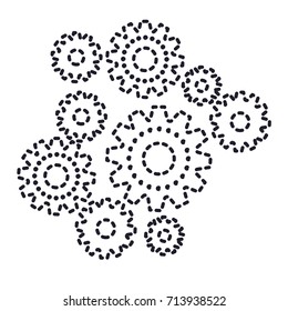 set gear machinery monochrome silhouette dotted vector illustration