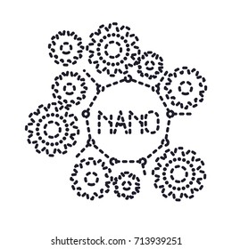 set gear machinery with nano molecular structure monochrome silhouette dotted vector illustration