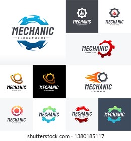 Set of Gear Mechanic logo designs vector, Gear technology logo template