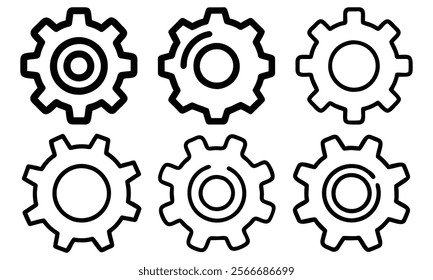Set of Gear Outline Vector Icons, Collection of gear outline icons in various styles, perfect for mechanical, industrial, engineering, or technology-related concepts.