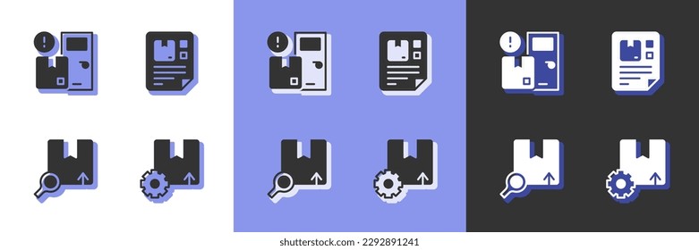 Set Gear with package box, Home delivery services, Search and Waybill icon. Vector