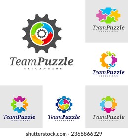 Set of Gear Puzzle logo design vector template, Vector label of puzzle, illustration, Creative icon, design concept