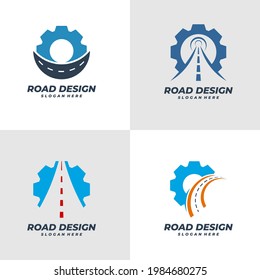 Conjunto de la plantilla vectorial del logotipo de Gear Road, conceptos de diseño del logotipo de Creative Road