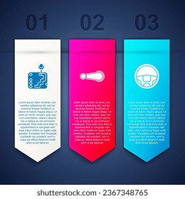 Set Gear shifter, Car door handle and Steering wheel. Business infographic template. Vector