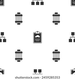 Set Gear shifter, Car inspection and air filter on seamless pattern. Vector