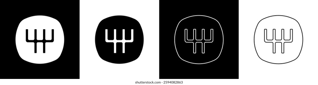 Set Gear shifter icon isolated on black and white background. Manual transmission icon.  Vector