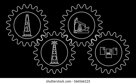 Set gear with silhouettes of the oil industry.