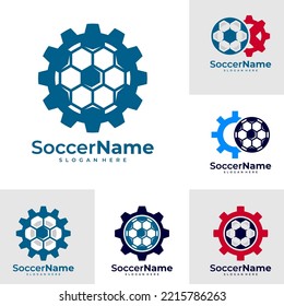 Set Of Gear Soccer Logo Template, Football Gear Logo Design Vector