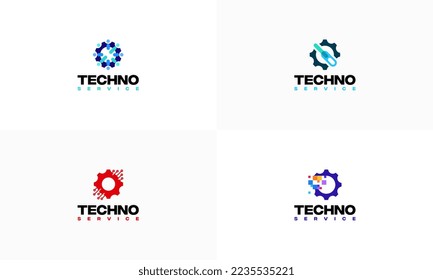 Conjunto de diseños de tecnología de engranajes Ilustración vectorial de los diseños de logotipos mecánicos Icono de símbolo