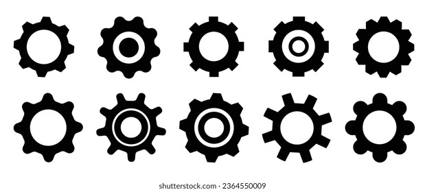 conjunto de ruedas de engranajes, ruedas negras. Colección de ruedas mecánicas. Ilustración del vector