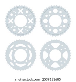 Set of gear wheels, retro vintage cogwheels collection featuring four gears with different designs. Vector illustration. Isolated on white background