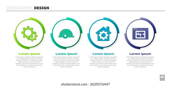 Set Gear, Worker safety helmet, House with gear and House plan. Business infographic template. Vector