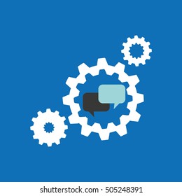 set gears with bubble speak chat icon design vector illustration
