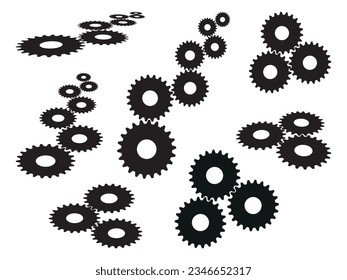 Set of Gears. Business development, teamwork concept. Mechanism wheels logo. Cogwheel concept template. Solving problems, settings, process, progress business icon. UI symbol. 