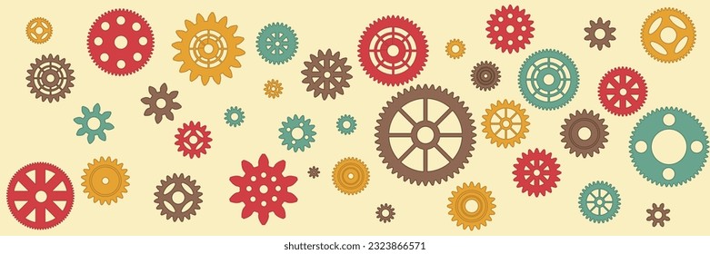 Set of gears and cog wheels in vintage steampunk style. Vector illustration.