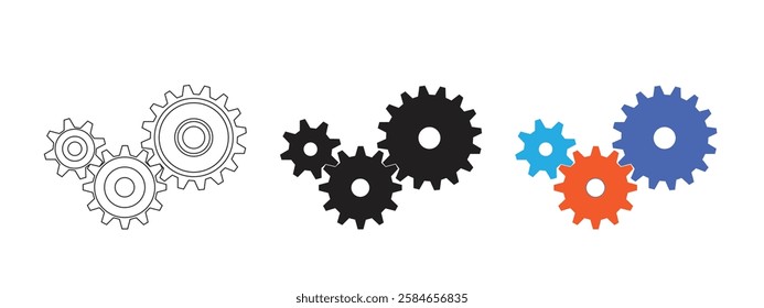 Set of gears cogwheel vector icon illustration isolated on white background.  machine gear silhouette and logo art work.