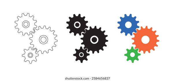 Set of gears cogwheel vector icon illustration isolated on white background.  machine gear silhouette and logo art work.