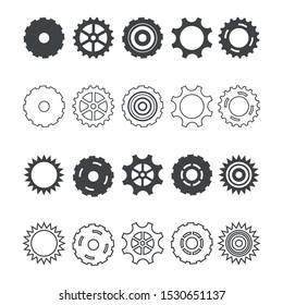 Set with gears. The contours and silhouettes of the gears. Vector illustration isolated on white background for design and web.