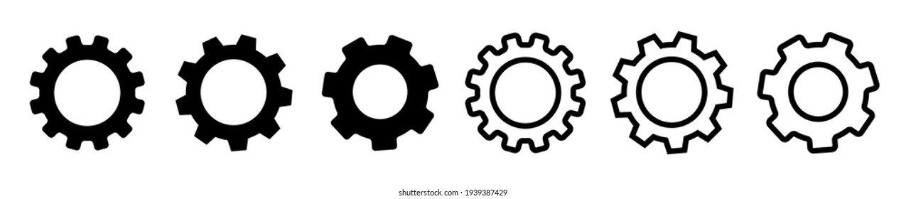 Conjunto de iconos de los engranajes, ruedas de engranajes en el estilo de línea
