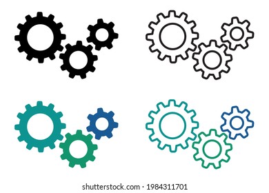 Set of gears icons. Setting gears icon, cogwheel group. Black and colorful gears. Settings. Vector illustration.
