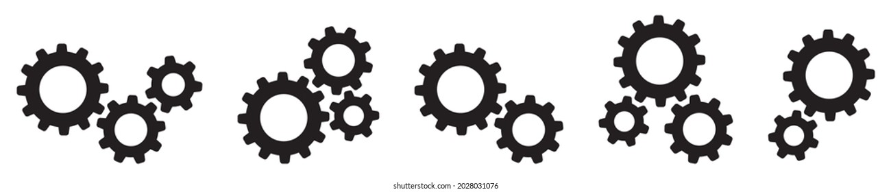 Conjunto de iconos de los engranajes. Ajuste del icono de los engranajes, grupo de las ruedas cognitivas. Preferencias. Ilustración vectorial.