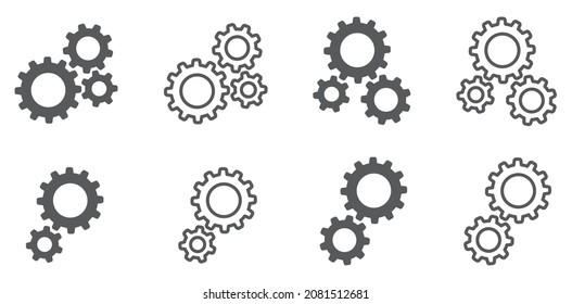 Set of gears icons. Setting gears icon, cogwheel group. Settings. Vector illustration.