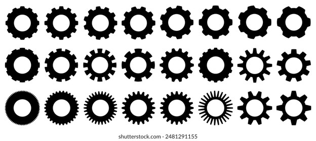 Set gears label and badges line black icon collections. Wheel cogwheel vector. Black template for vintage, patch, insignias, overlay. Vector illustration.