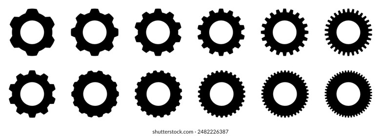 Set gears label and badges line black icon collections. Wheel cogwheel vector. Black template for vintage, patch, insignias, overlay. Vector illustration.