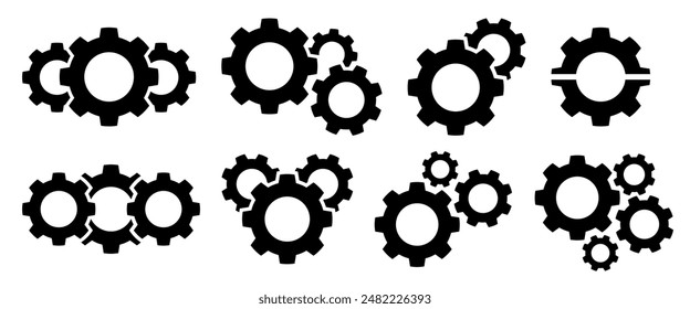 Set gears label and badges line black icon collections. Wheel cogwheel vector. Black template for vintage, patch, insignias, overlay. Vector illustration.