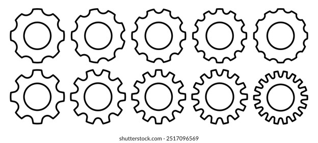 Set gears label and badges line black icon collections. Wheel cogwheel vector. Black template for vintage, patch, insignias, overlay. Vector illustration.
