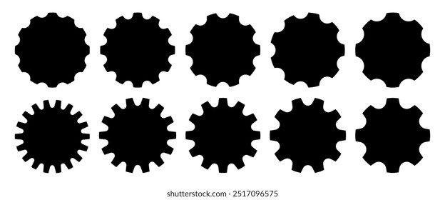 Set gears label and badges line black icon collections. Wheel cogwheel vector. Black template for vintage, patch, insignias, overlay. Vector illustration.