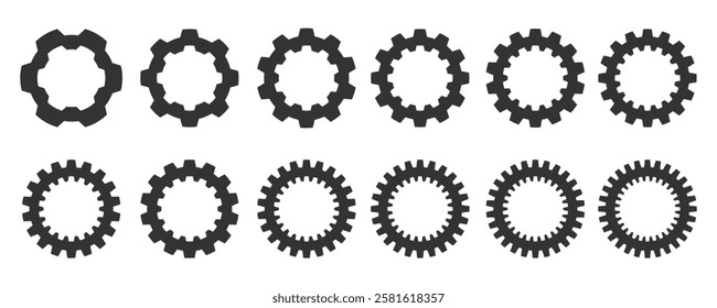 Set gears label and badges line black icon collections. Wheel cogwheel vector.