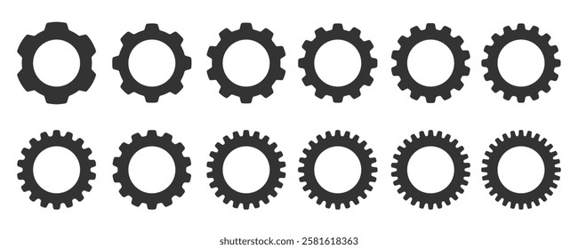 Set gears label and badges line black icon collections. Wheel cogwheel vector.