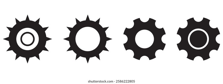 Set gears label and badges line black icon collections. Wheel cogwheel vector. Black template for vintage, patch, insignias, overlay. Vector illustration.