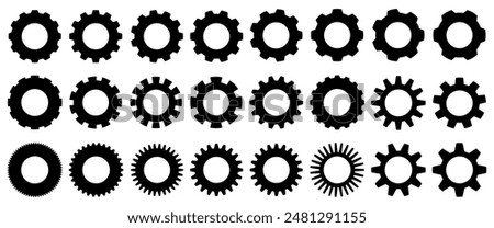 Set gears label and badges line black icon collections. Wheel cogwheel vector. Black template for vintage, patch, insignias, overlay. Vector illustration.