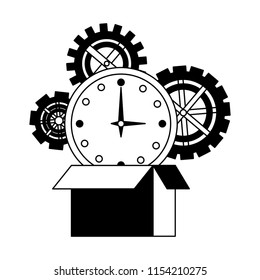 set gears machine with box carton and watch time