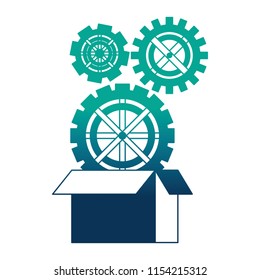set gears machine with box carton isolated icon