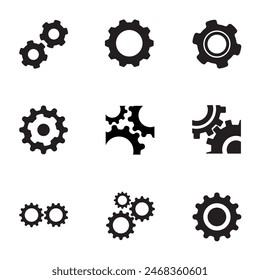 Set of gears and mechanical cogwheels icons isolated on white background.